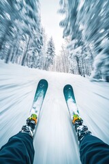 Wall Mural - Happy skier skiing in winter.