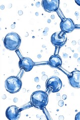 Poster - Blue molecule structure watercolor painting on white background with abstract spots