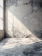 Aufkleber - Empty room with textured wall and sunlight casting shadows on floor creating dramatic scene