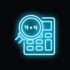 Poster - Neon magnifying glass is hovering over a calculator, emphasizing a simple math equation