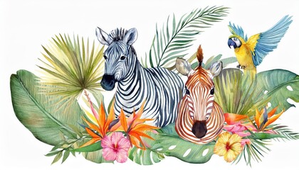  Vivid Watercolor Masterpiece African Wildlife Amidst Striking Natural Elements, Evoking a Sense of Serenity and Adventure.