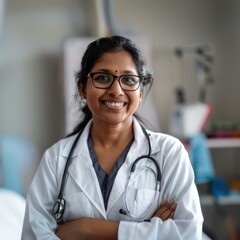 Poster - An indian plus size female doctor accessories accessory glasses.