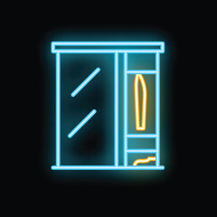 Poster - Glowing neon line icon representing a wardrobe, perfect illustration for interior design concepts