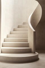 Poster - Minimalist spiral staircase in light concrete with soft light and smooth surfaces