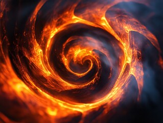 Poster - Fiery vortex swirling with intense heat and dark smoke creating a dramatic abstract pattern