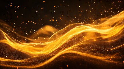 Canvas Print - Golden wave particles, dark background, abstract design, website banner