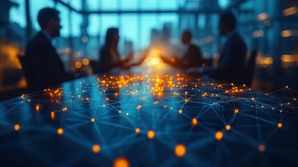 Poster - Business meeting with digital connections in urban setting