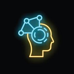 Poster - Neon sign representing a human head with a brain working, processing data, and generating new ideas