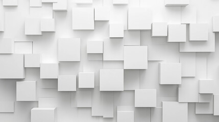 Poster - abstract background of white cubes in varying sizes and depths, modern white square tiles create a t