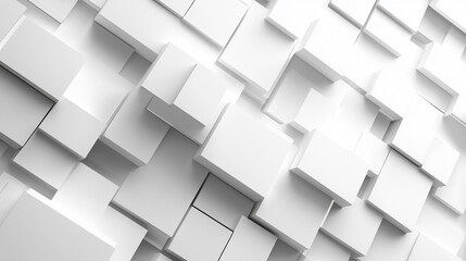 Poster - abstract background of white cubes in varying sizes and depths, modern white square tiles create a t