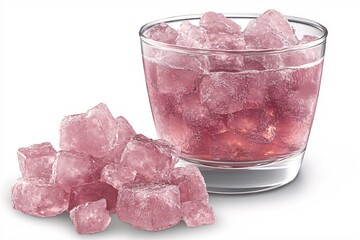Poster - Pink ice cubes and a glass filled with a pink drink against a white background studio shot