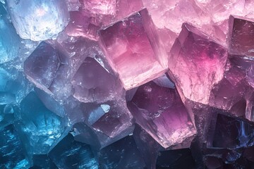 Poster - Abstract crystalline structure with blue and pink hues creating a textured surface