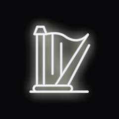 Poster - Glowing white neon harp on black background representing music instrument concept