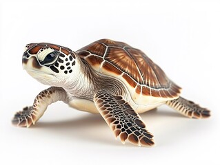 Poster - Sea turtle with brown shell and white underbelly isolated on a white background studio shot