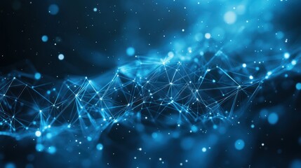 Blue digital network flowing, dark background, bokeh, tech concept