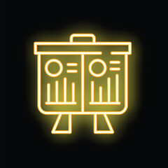Poster - Neon yellow icon of a flip chart with data and statistics on it, isolated on a black background