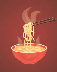 Wall Mural - Steaming Noodle Soup Lifted with Chopsticks