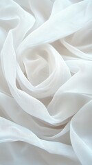 Poster - Macro shot of glowing white cloth napkin with soft folds elegant textures close-up minimalist