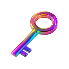 Poster - The image shows a single iridescent metallic key with a rainbow color effect against a black background.