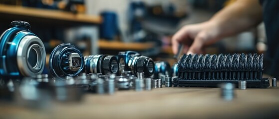 Poster - Close-up of mechanical components being assembled in workshop