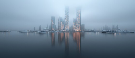Poster - Futuristic financial data integration in dubai marina neon cityscape digital art urban environment aerial view