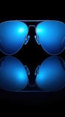 Aufkleber - Blue mirrored sunglasses on a black reflective surface with a dramatic lighting effect