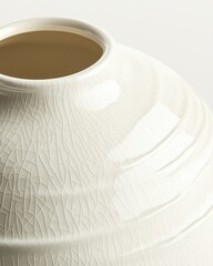 Poster - Macro shot of a white ceramic vase surface with cracks and gloss artistic focus modern home decor minimalist setting