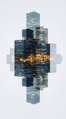 Poster - Dynamic urban data trends modern cityscape double exposure artwork clean design aerial perspective futuristic concept