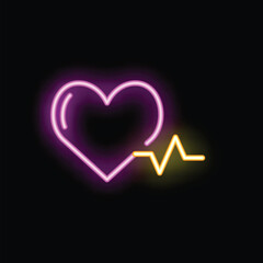 Poster - Neon sign in the shape of a heart with an ekg line is glowing in the dark