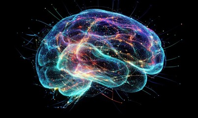Poster - Neon Brain Visualization with Colorful Neural Connections and Light Effects