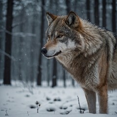  Chameleon on tree, Blue viper snake, Elephant and lion, Red Fox animals Grey Wolf (Canis lupus) Looks Out Side Eye Winter there is a wolf that is standing in the snow