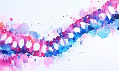 Poster - Colorful abstract watercolor representation of DNA structure with vibrant pink and blue splashes