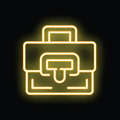 Poster - Minimalist vector illustration of a briefcase glowing with neon yellow light, representing concepts such as business, finance, and work