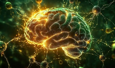 Poster - Neural connections illuminated in vibrant colors showcasing brain activity and synaptic interactions