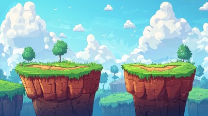 Wall Mural - Two grassy islands atop red stone cliffs under a blue sky