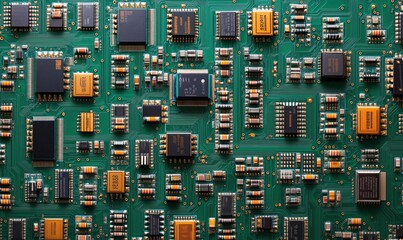 Poster - Complex electronic circuit board with integrated circuits, capacitors, and resistors