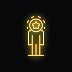 Poster - Yellow neon icon illustrating a businessman having an idea represented by a star in his head