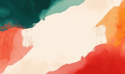 Poster - Abstract colorful background with vibrant brush strokes in green, orange, red, and beige tones, creating a dynamic and artistic composition