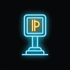 Poster - Glowing neon line parking sign isolated on black background vector illustration