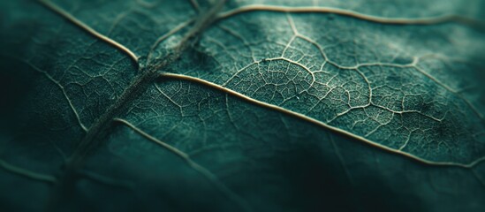 Poster - Close-up of textured green leaf surface with prominent veins and natural patterns Copy Space