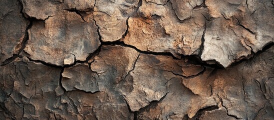 Poster - Abstract texture of cracked tree bark with brown and gray tones ideal for backgrounds and designs Copy Space
