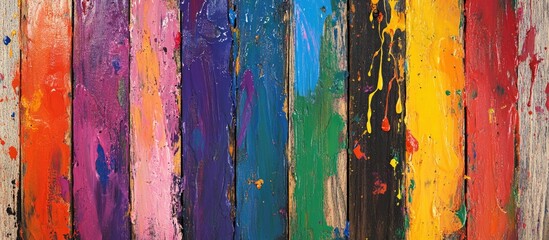 Poster - Colorful Abstract Streaks of Paint on Wooden Surface with Copy Space for Text