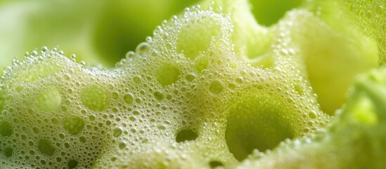 Poster - Close-up of fresh lettuce texture with bubbles and moisture Copy Space