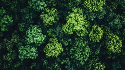 Poster - Aerial view of dense forest canopy with various shades of green foliage Copy Space