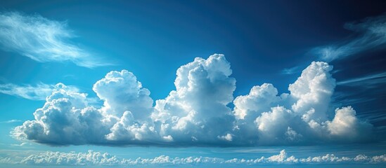 Leinwandbilder - Fluffy white clouds in a bright blue sky with gentle sunlight and open space for text placement. Copy Space.