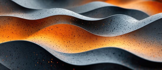 Poster - Abstract wavy texture with gradients of black and orange shades featuring speckles and Copy Space for text placement
