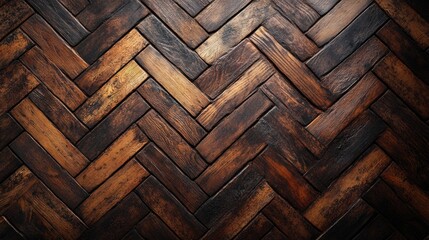 Poster - Dark wooden herringbone pattern textured background with rich color variations provides ample copy space for text placement