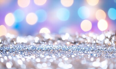 Wall Mural - Silver glitter bokeh background, festive lights (1)