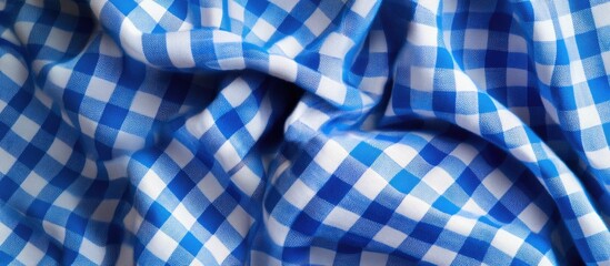 Aufkleber - Blue and white checkered fabric texture with folds and creases, ideal for fabric design and background usage, Copy Space