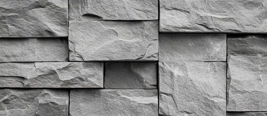 Poster - Gray stone wall texture with rectangular stones arranged in a staggered pattern ideal for background use Copy Space